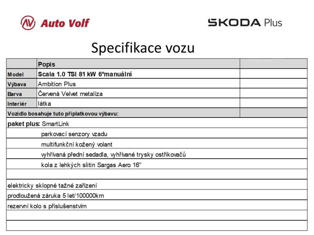 koda Scala Ambition Plus 1.0 TSI 81 kW