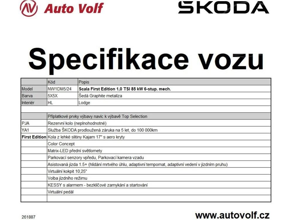 koda Scala First Edition 1,0TSI 85kW