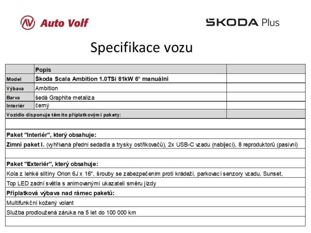 koda Scala Ambition 1.0TSi 81 kW