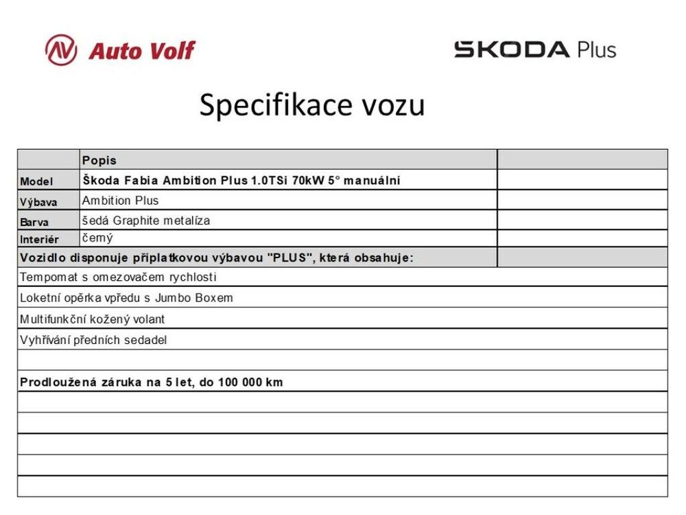 koda Fabia Ambition Plus 1.0TSI 70 kW