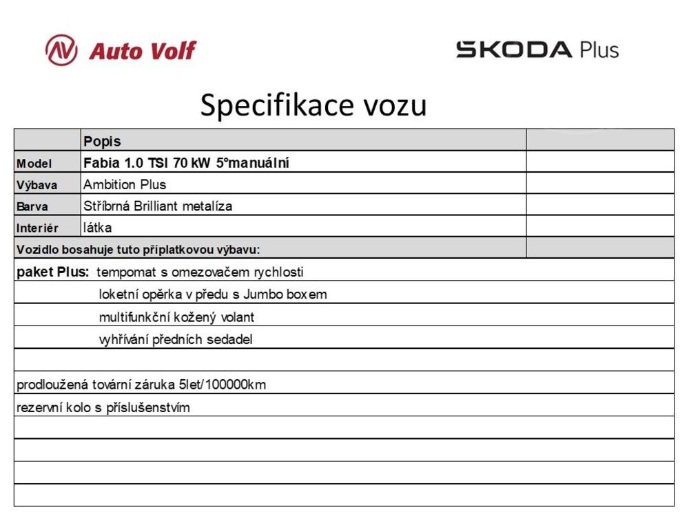 koda Fabia Ambition Plus 1.0 TSI 70 kW 5