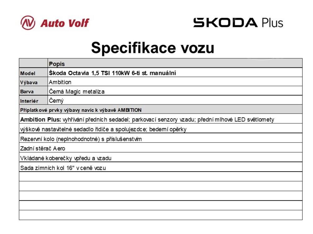 koda Octavia Ambition Plus 1,5 TSI 110kW M6