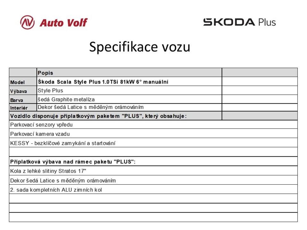 koda Scala Style Plus 1.0TSi 81kW 6 manu