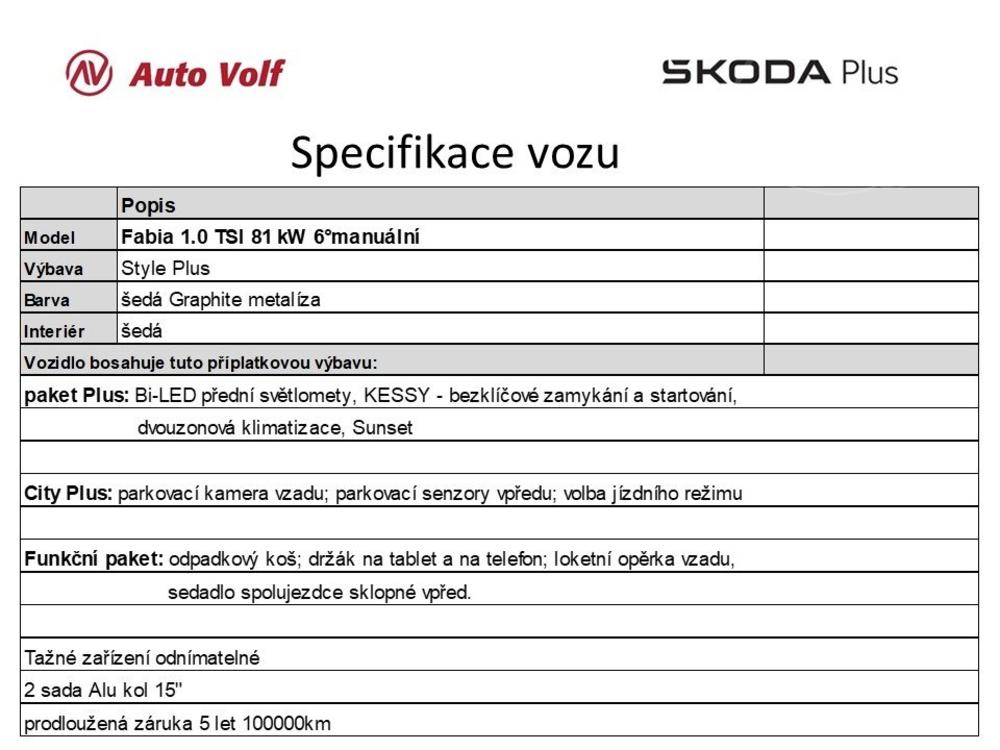 koda Fabia Style Plus 1.0 TSI 81 kW 6man