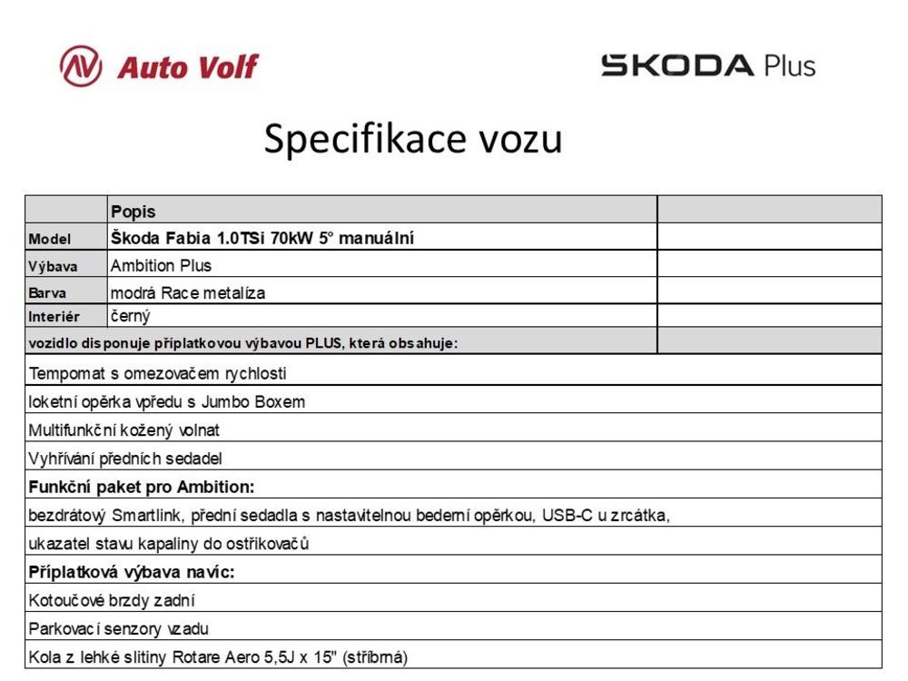 koda Fabia Ambition Plus 1.0TSi 70kW 5 m