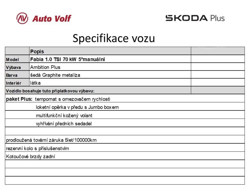 koda Fabia Ambition Plus1.0 TSI 70 kW5ma