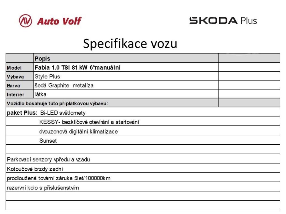 koda Fabia Style Plus 1.0TSI 81 kW 6manu