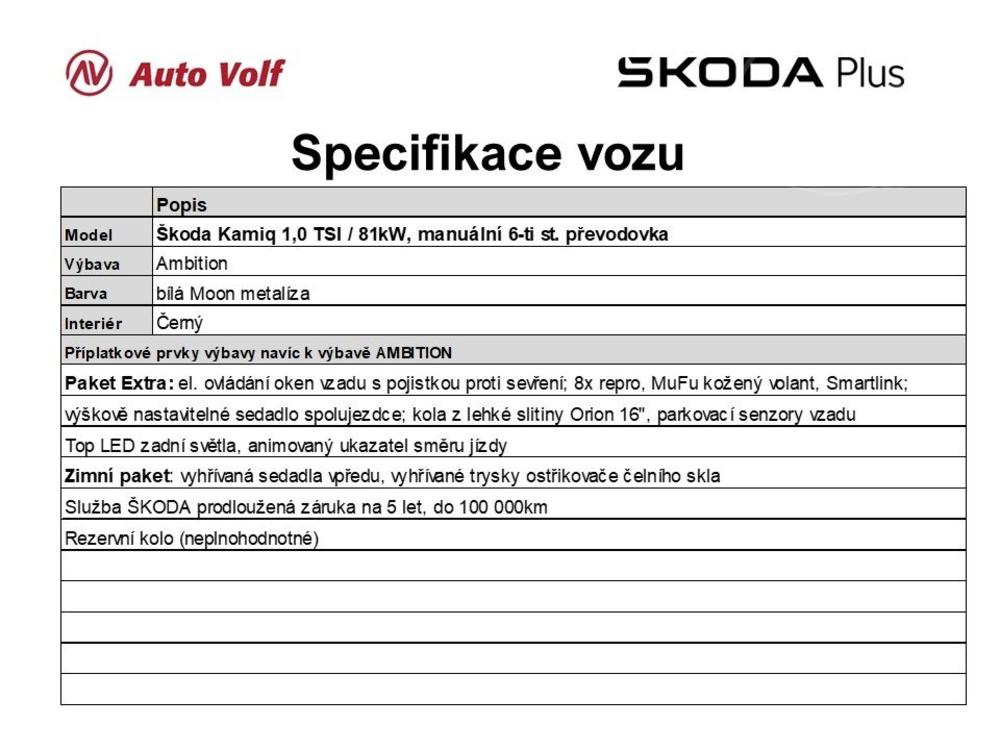 koda Kamiq Ambition Extra 1,0 TSI / 81kW