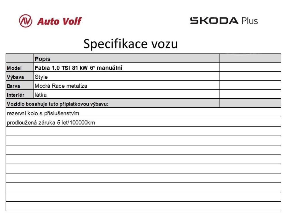 koda Fabia Style 1.0 TSI 81 kW 6manuln