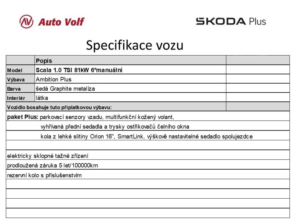 koda Scala Ambition Plus 1.0 TSI 81 kW 6