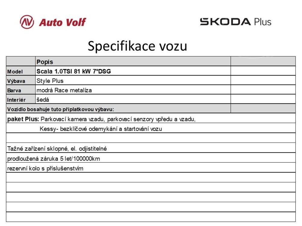 koda Scala Style Plus 1.0 TSI 81 kW 7DSG