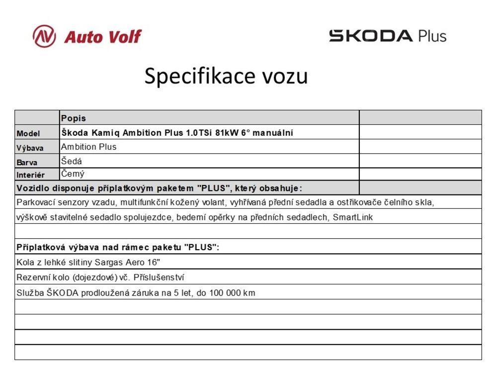 koda Kamiq Ambition Plus 1.0TSi 81kW 6 m