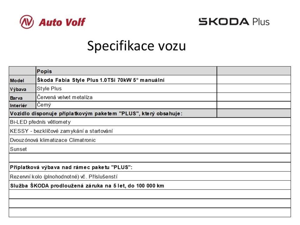 koda Fabia Style Plus 1.0TSi 70kW 5 manu