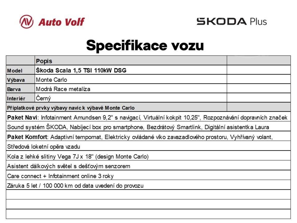 koda Scala Monte Carlo 1.5 TSI 110 kW DSG