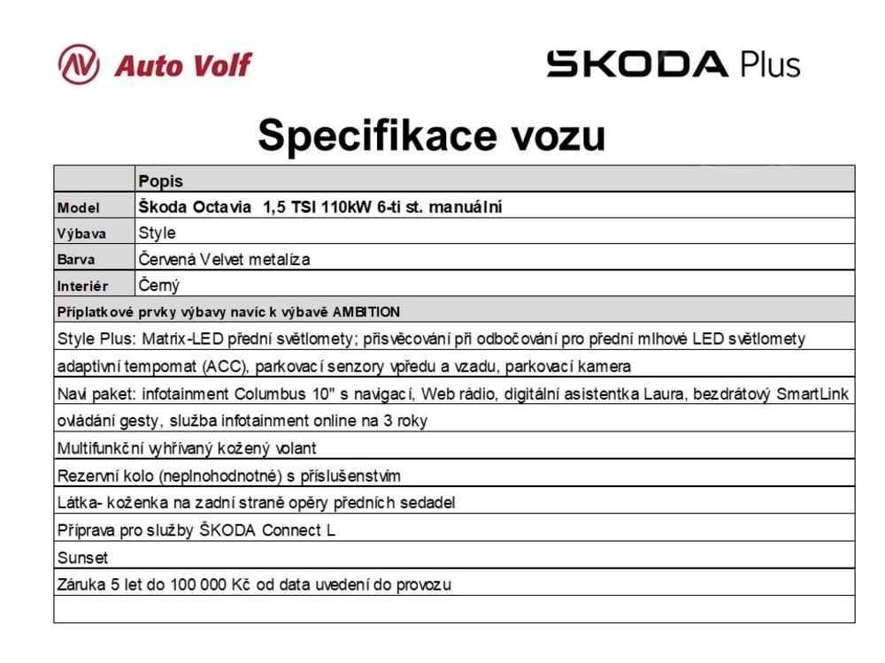 koda Octavia Style 1,5 TSI /110kW M6F