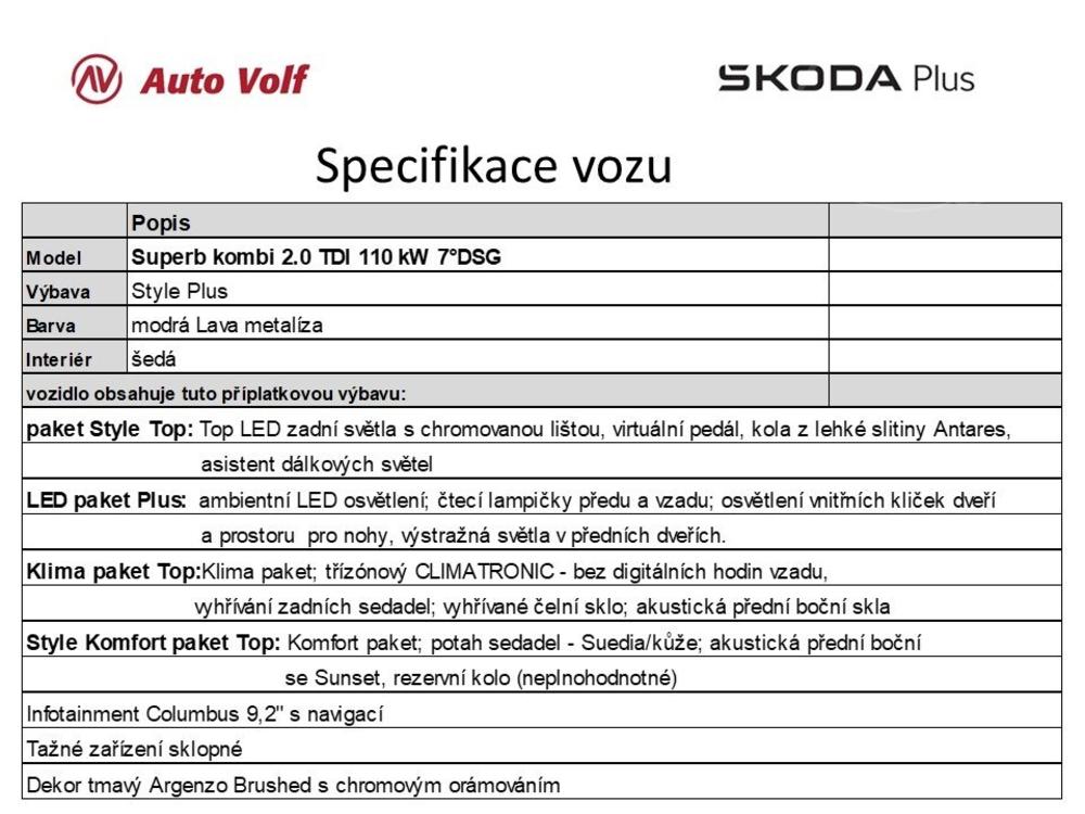 koda Superb kombi Style Plus 2.0 TDI 110 k