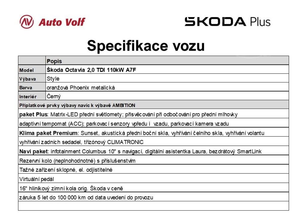 koda Octavia Style Plus  2,0 TDI 110kW A7F