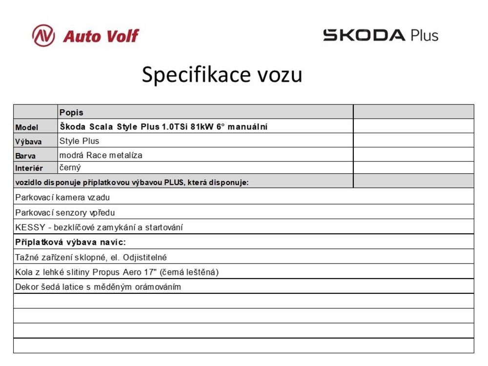 koda Scala Style Plus 1.0TSi 81kW 6 manu