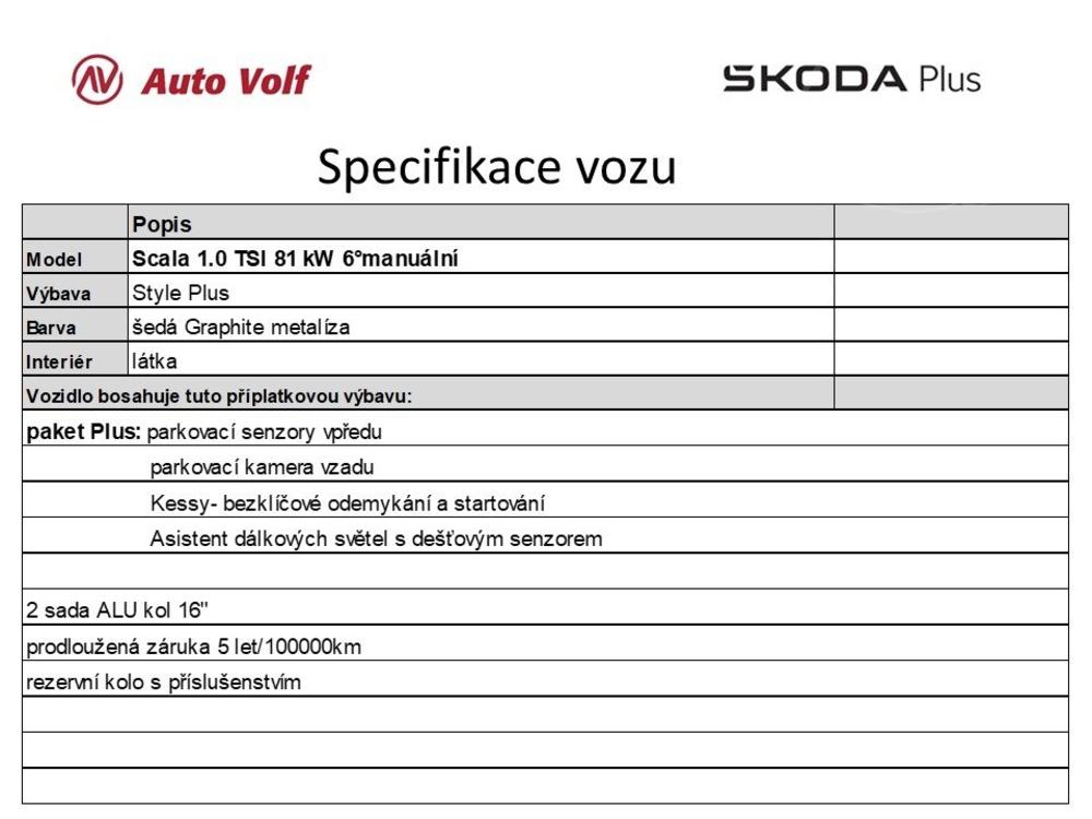 koda Scala Style Plus 1.0 TSI 81 kW 6man