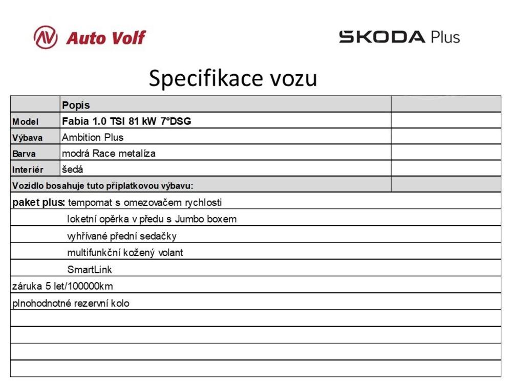 koda Fabia Ambition Plus 1.0 TSI 81 kW 7