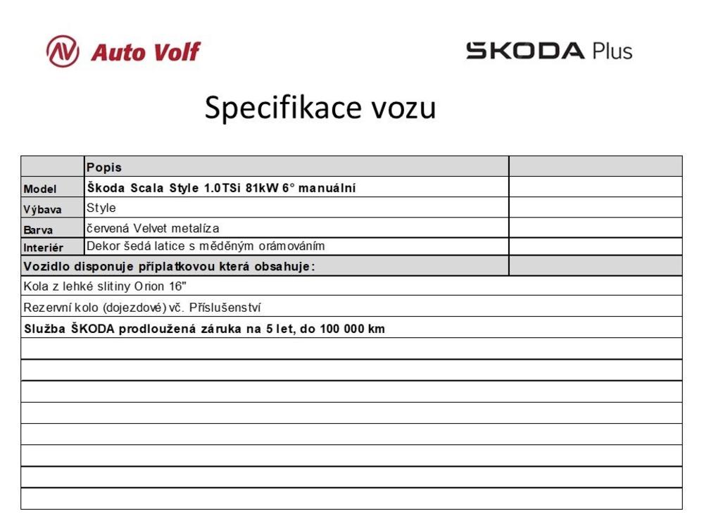 koda Scala Style 1.0TSi 81kW 6 manuln