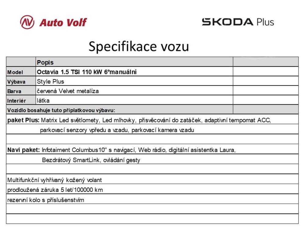 koda Octavia Style Plus 1.5 TSI 110 kW 6ma