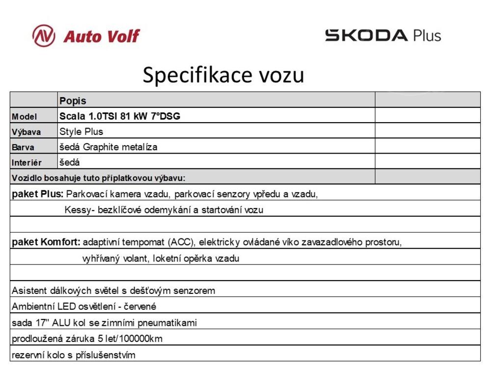 koda Scala Style Plus 1.0 TSI 81 kW 7DSG