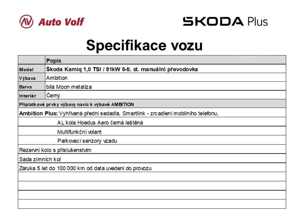 koda Kamiq Ambition Plus 1.0 TSI 81 kW