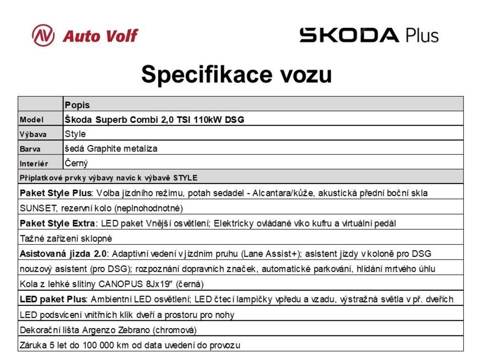 koda Superb Combi Style Plus 2.0 TDI 110 k