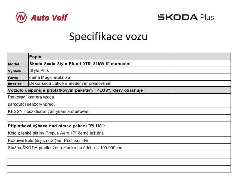 koda Scala Style Plus 1.0TSi 81kW 6 manu