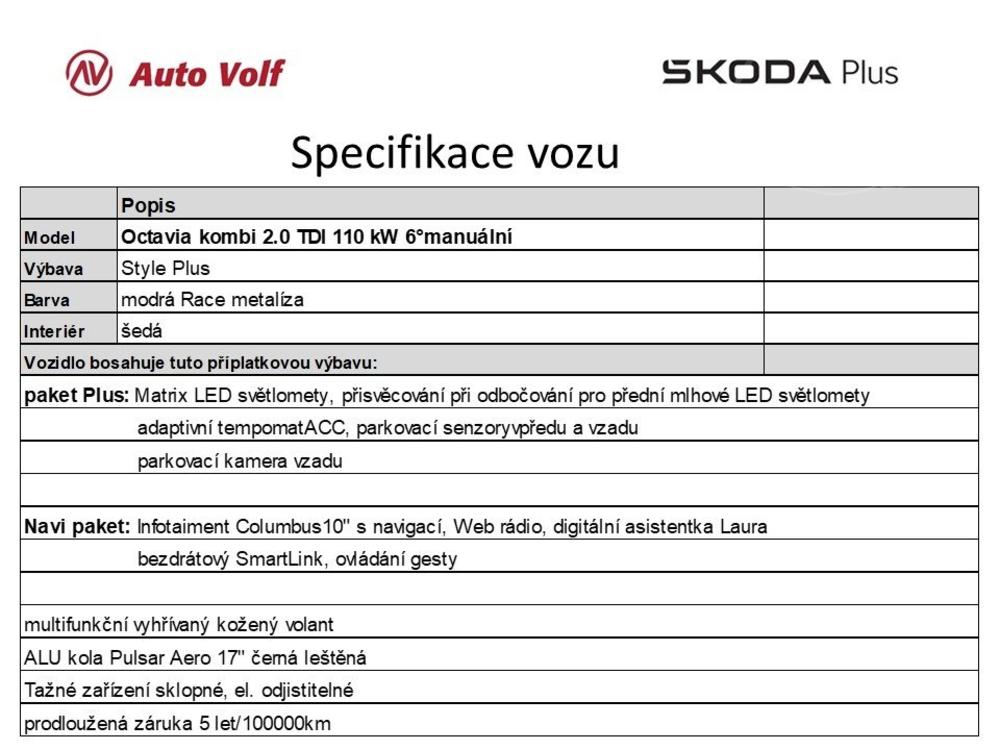 koda Octavia kombi 2.0 TDI 110 kW 6manuln