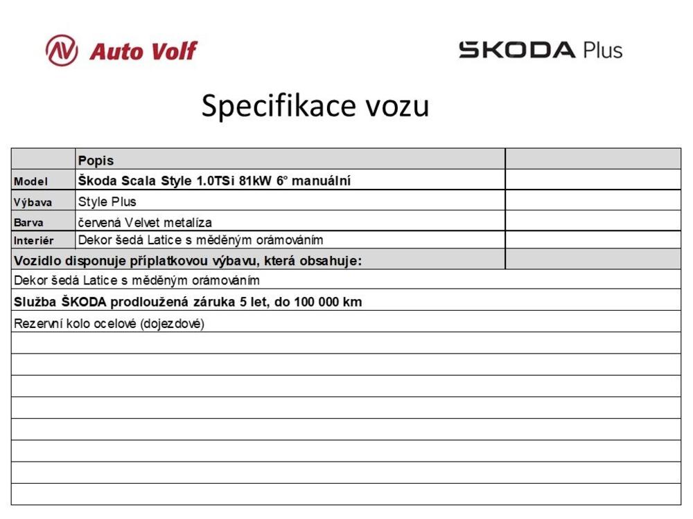 koda Scala Style 1.0TSi 81kW 6 manuln