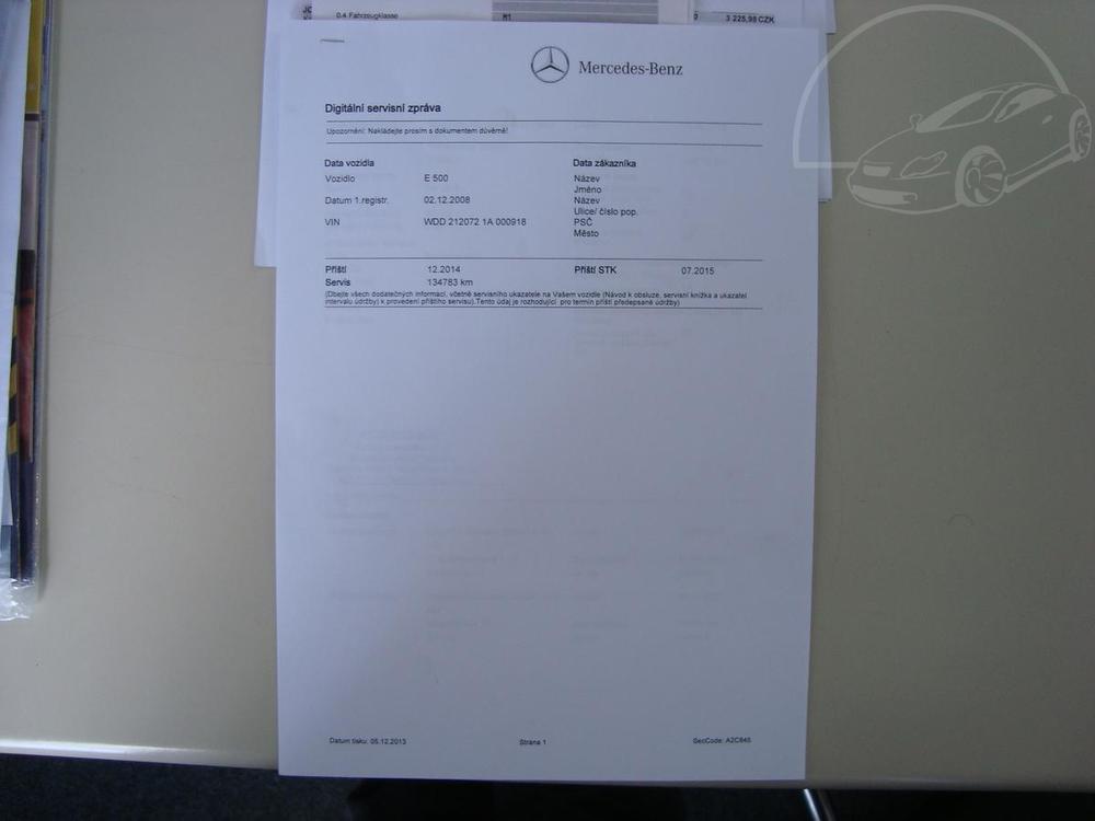Mercedes-Benz E E 500,1.Maj. v R,Servisn k.
